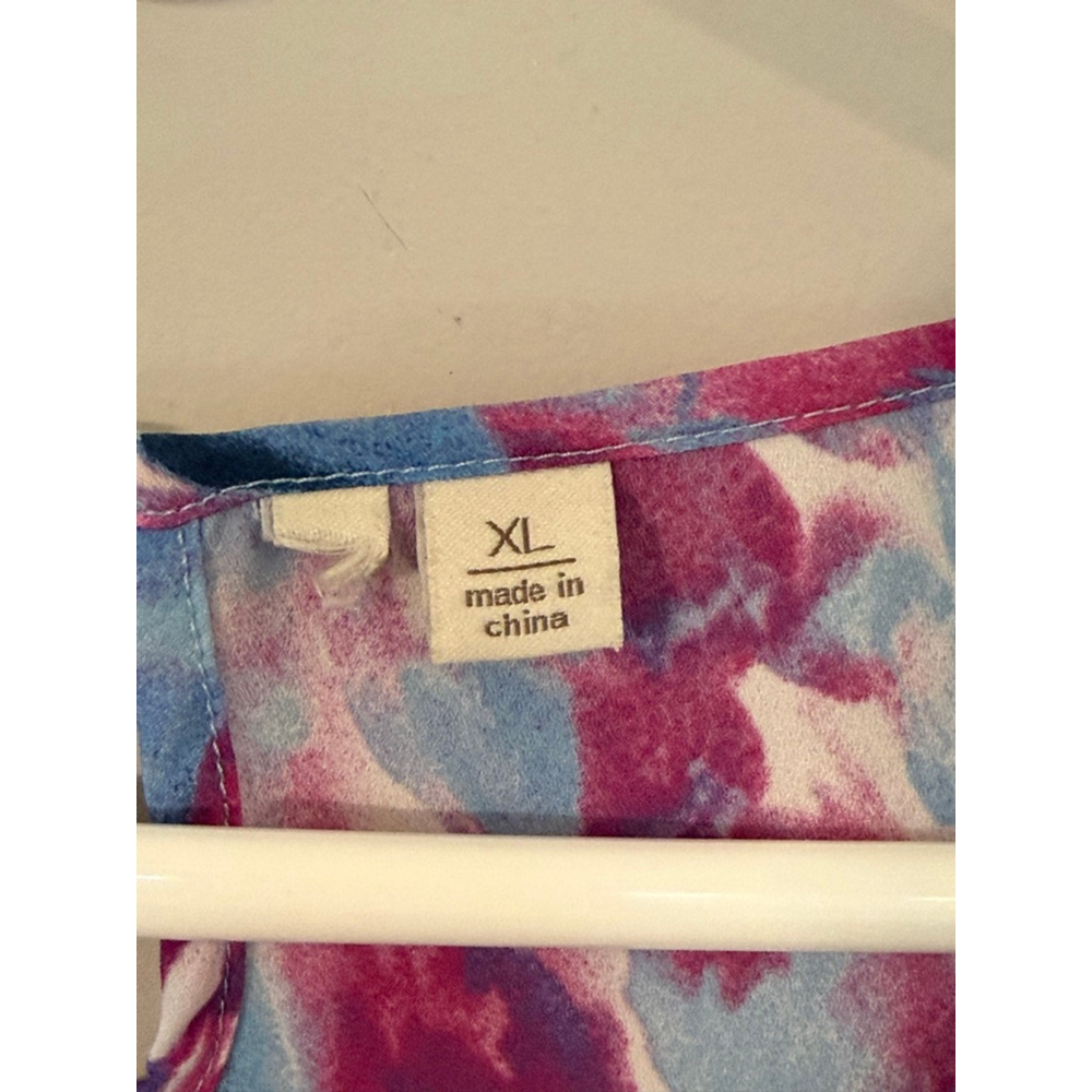 Tie Dye Blouse XL Blue Pink Purple Long Sleeve Top - Picture 3 of 4